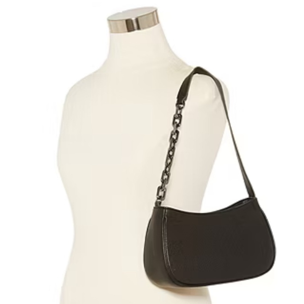 Worthington Black Faux Leather Shoulder Bag Handbag Purse Silver Chain Strap NWT